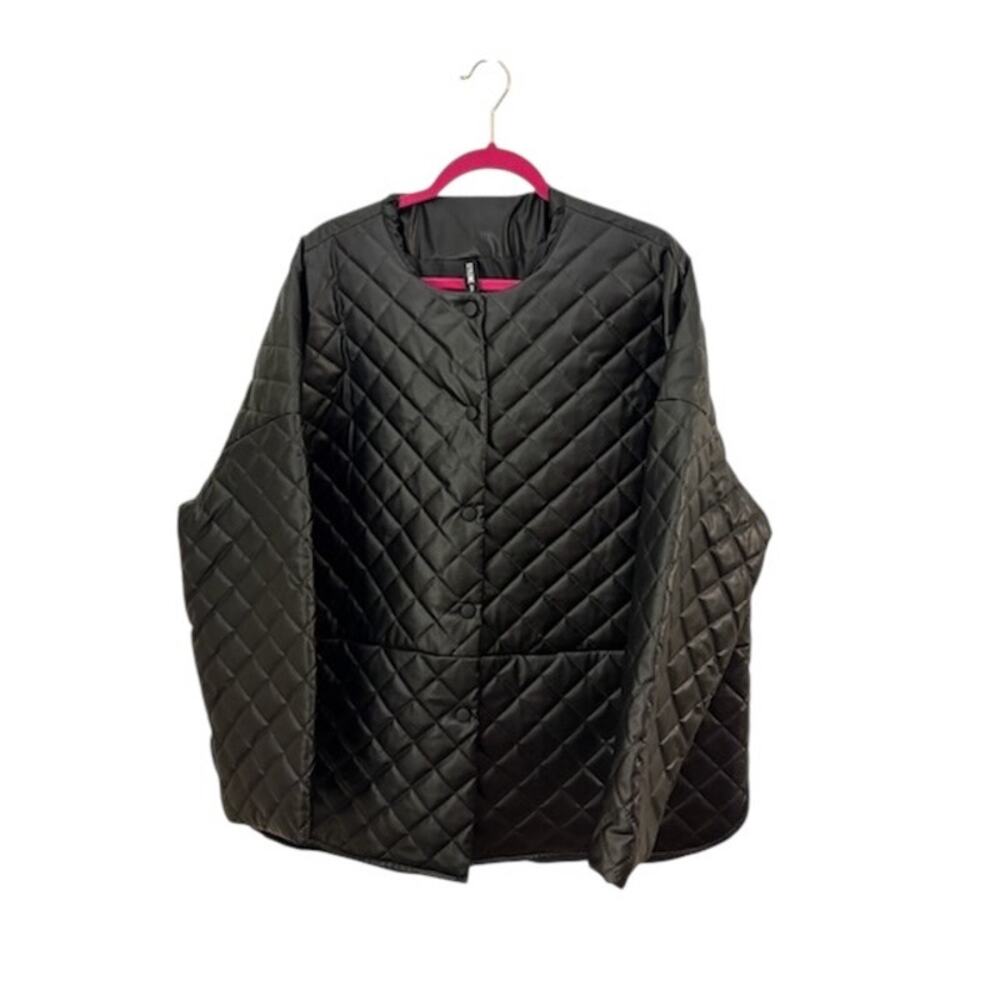 Stylewe Oversized Wuilted Jacket Black 2XL Lagenlook Whimsy Goth Grunge Pockets